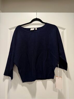 Cyrus Dark Navy Ribbed Crewneck Top